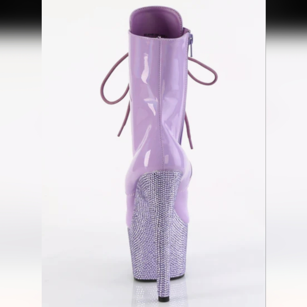 Iridescent Purple Lilac Lavender Platform Heel Boots - Picture 10 of 11